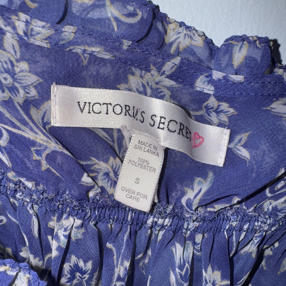 Vintage Victoria's Secret Blue Floral Sheer Baby Doll Slip Lingerie Dress S - Picture 3 of 3